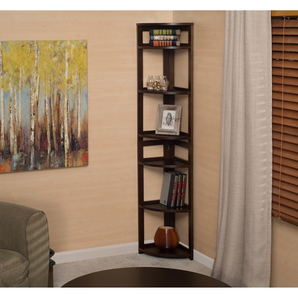 Fairway 67" High Corner Folding Bookcase- Mocha Walnut