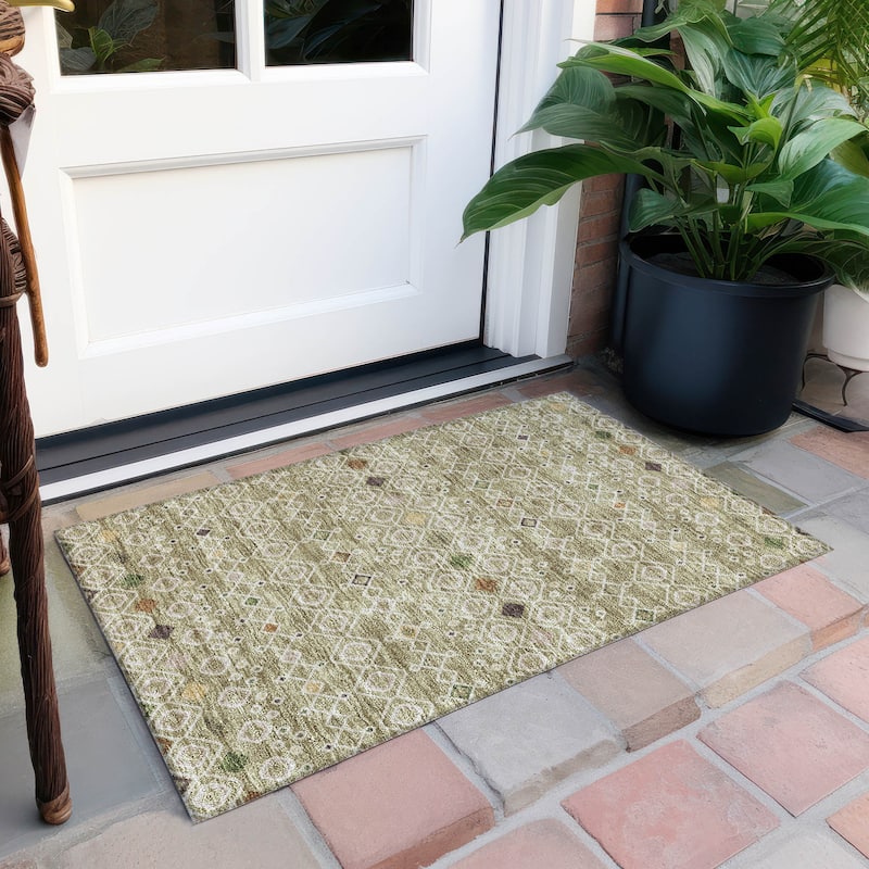 Machine Washable Indoor/ Outdoor Global Contempory Chantille Rug - Sage - 1'8" x 2'6"