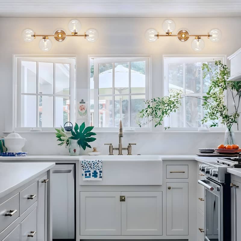 Modern 5-Light Bathroom Vanity Light Globe Glass Wall Sconces Minimalist Design