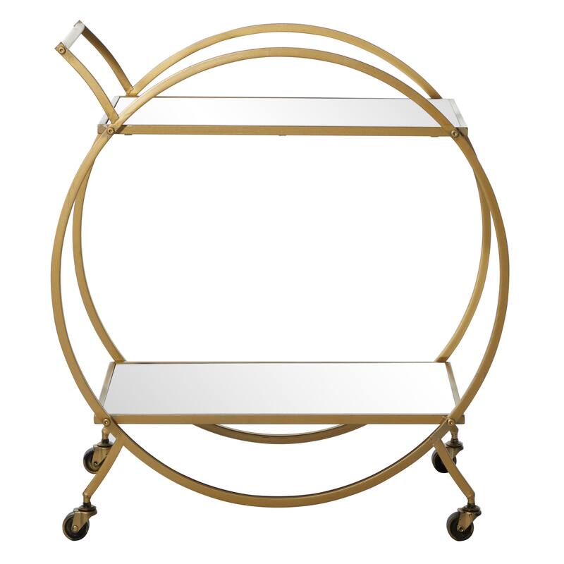 Metal Rolling 2 Mirrored Shelves Bar Cart with Wheels and Handle - Gold - Roche River Decor