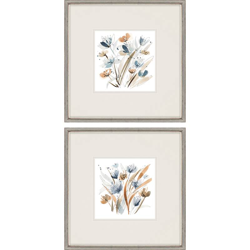 Coastal Blooms S/2 Framed Art Under Glass - Blue - 23 X 23 X 2