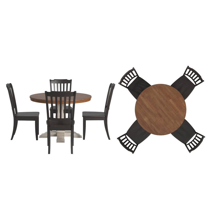 Ronda 45" Round Solid Wood Top Dining Set with Spindle Back Chairs