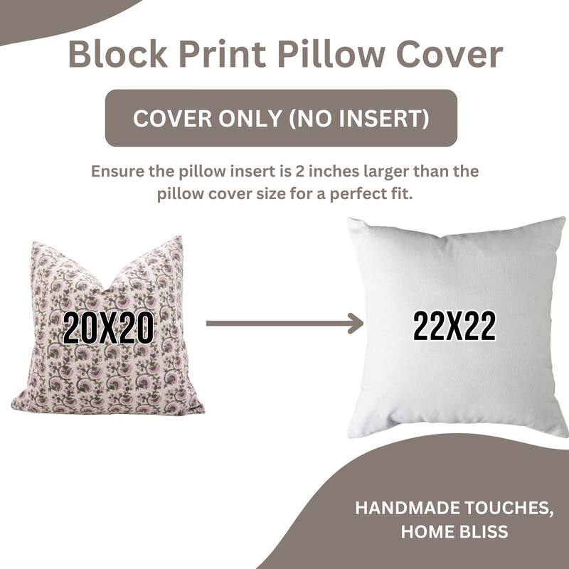 Fabdivine Handmade Block Print Floral Pillow Cover, Soft Pure Linen for Sofa, Alpana