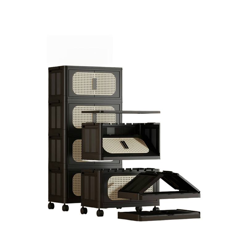 4-Tier Retro Black 20" Side Wide Folding Storage Cabinet