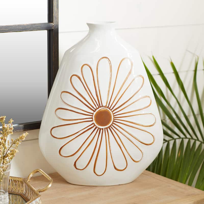 Ceramic Floral Handmade Daisy Vase - White - Roche River Decor - 6"W x 12"L x 18"H