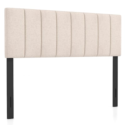 Gymax Linen Upholstered Headboard Vertical Channel Tufted Wood Leg for