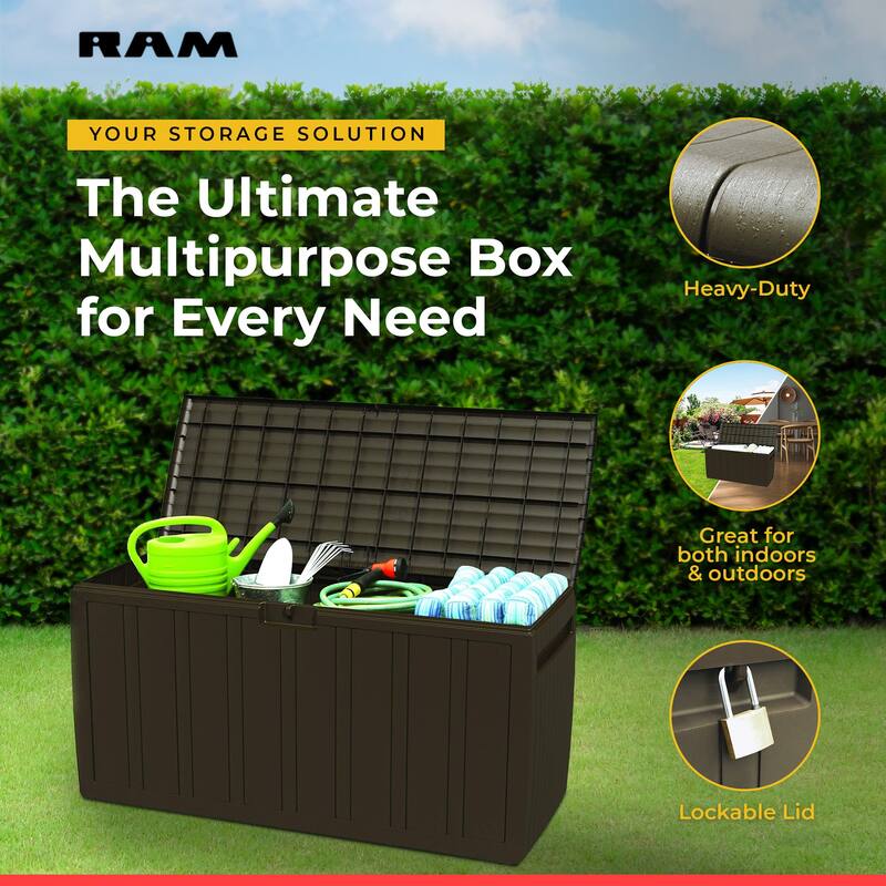 Ram Quality Products Outdoor Backyard Patio Storage Deck Box, 71 Gallon, Brown - 48 x 24 x 22.4 inches