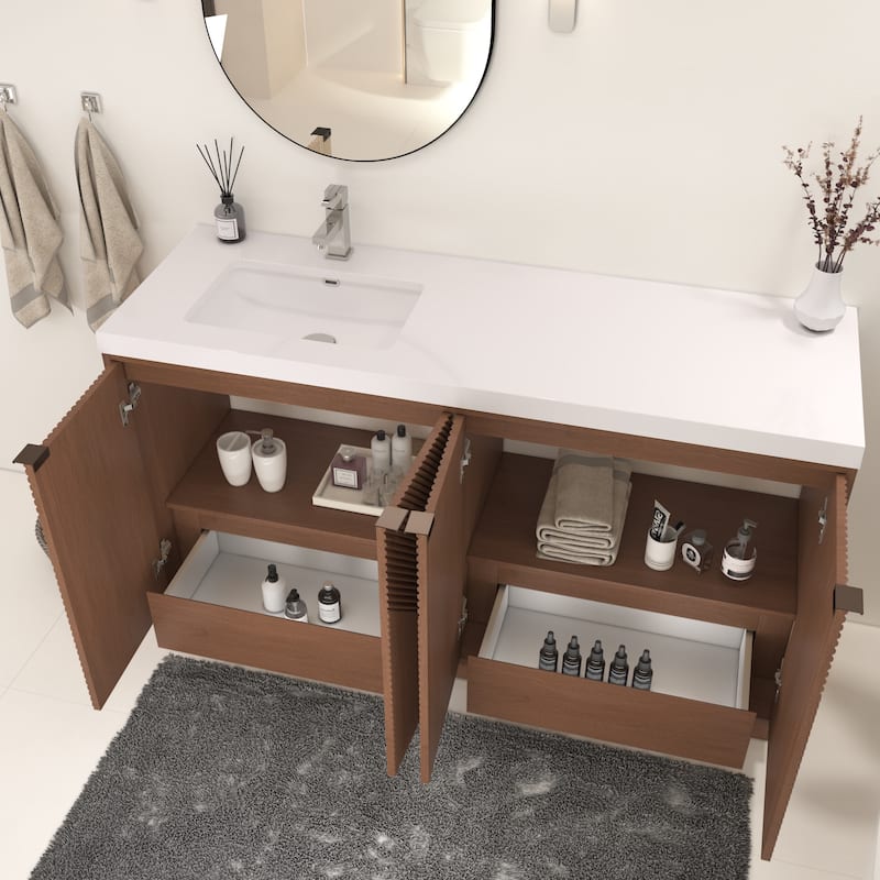 Milano 60" Freestanding Bathroom Vanity with Left White Sink