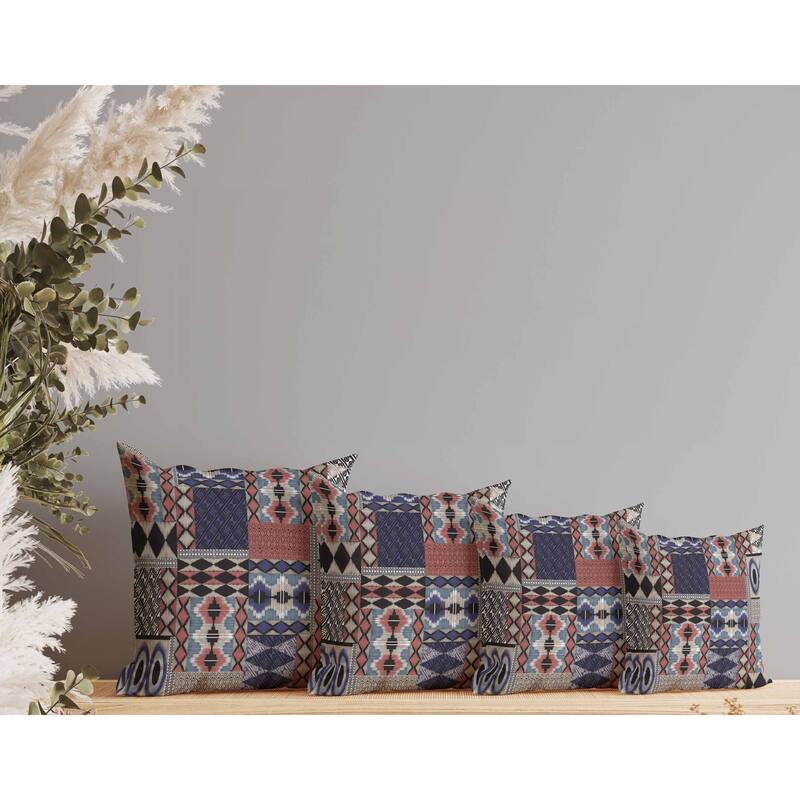 Patched Perfection Indoor/Outdoor Reversible Throw Pillow Blue and Graige