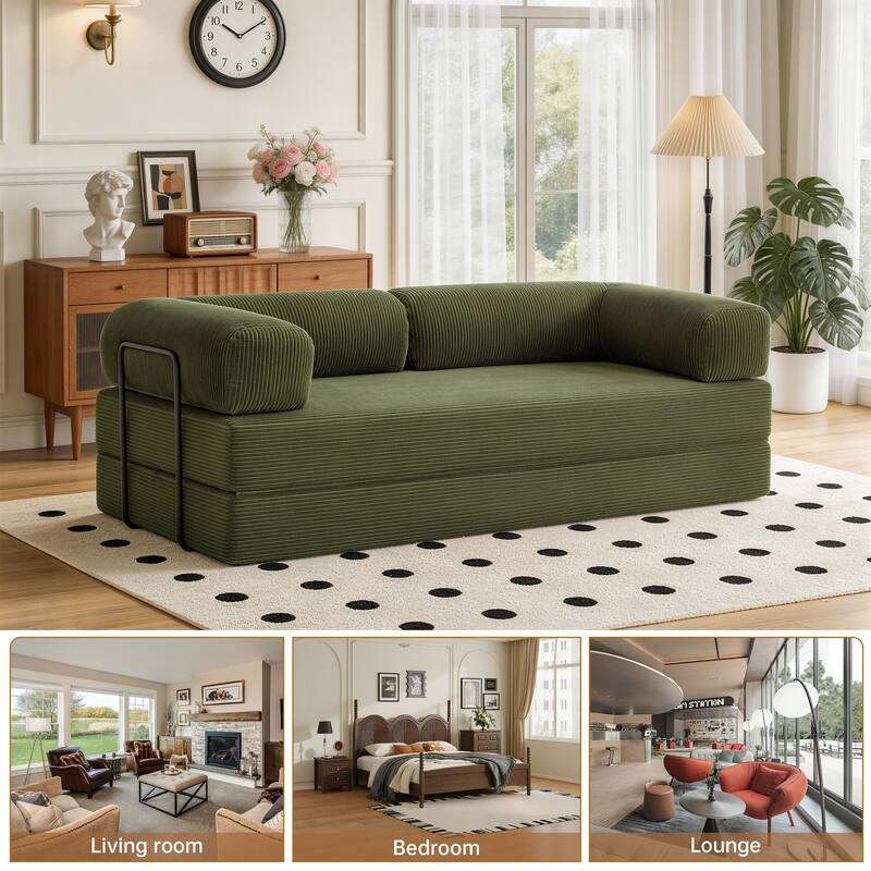 2 Set Corduroy Large Couch Convertible Floor Sofa Bed Sleeper