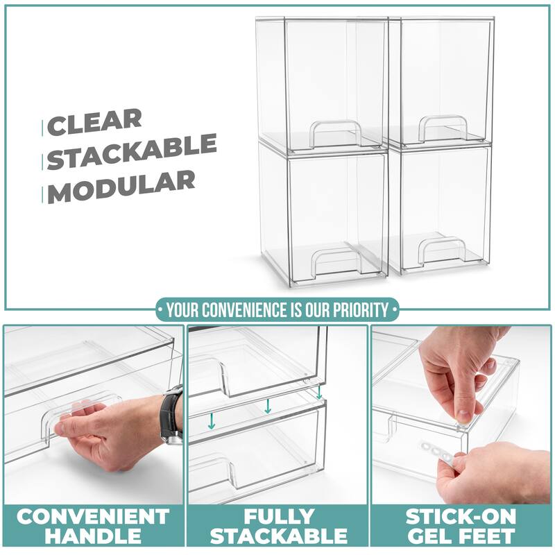 Sorbus Wide Stackable Acrylic Storage Drawers, Clear Plastic Organizer Bins for Baby Bottles, Bathroom, & Kitchen Organization