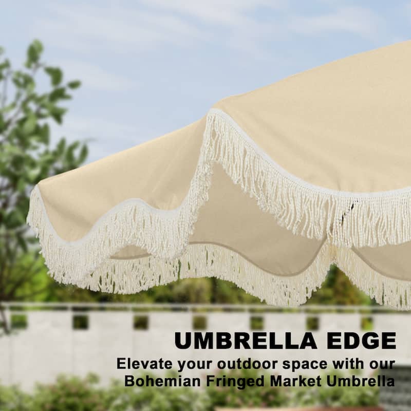 Clihome 9 Ft. Bohemian Fringed Patio Market Umbrella
