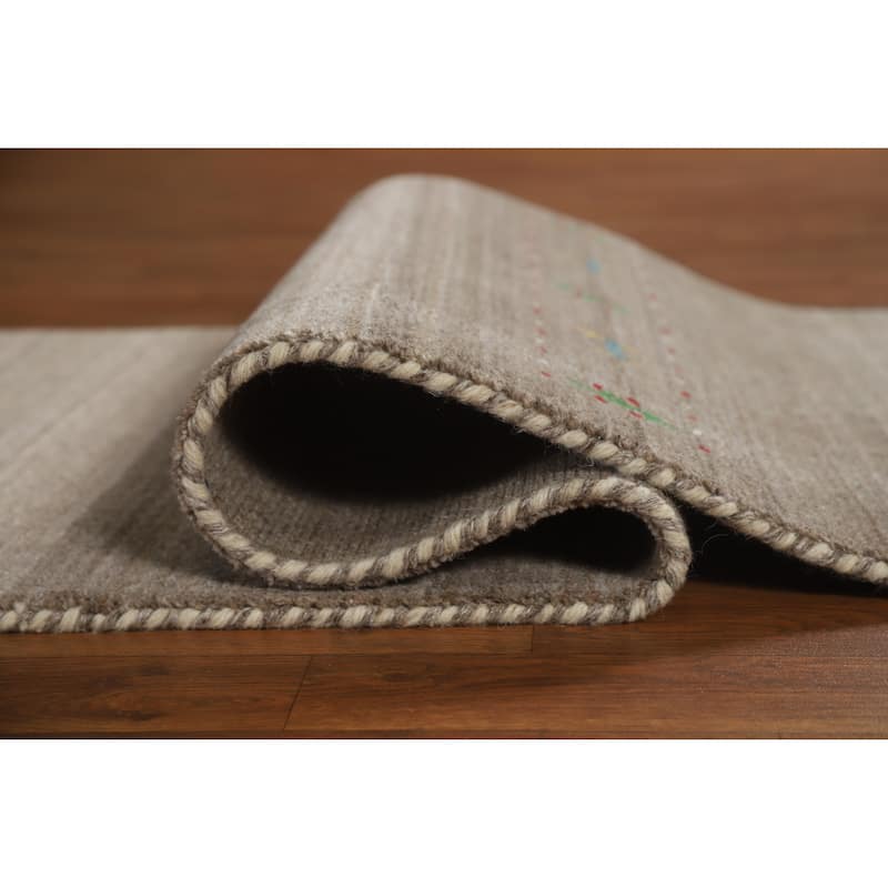 Gabbeh Indian Runner Rug Hand-Knotted Oriental Grey Wool Carpet - 2'4" x 9'9"