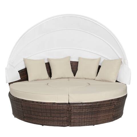 Ledel Outdoor 5-piece Rattan Wicker Daybed Round Sofa Set
