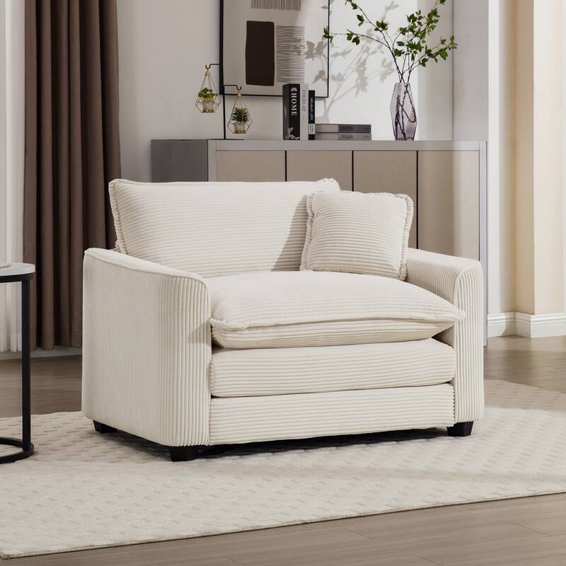 Corduroy Fabric Single Accent Sofa Chair with Pillow, Ergonomic Deep Seat Sofa for Livingroom