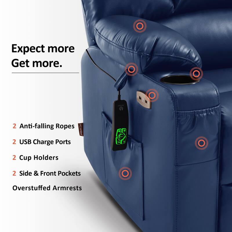 MCombo Large-Wide Lay Flat Dual Motor Power Lift Recliner Chair Sofa with Massage and Heat, Faux Leather R7688