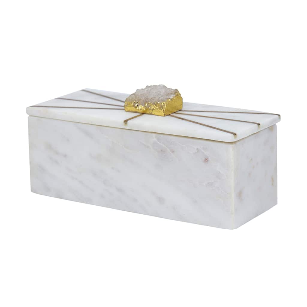 Rectangular Marble Storage Box with Lid - 7.5" - White