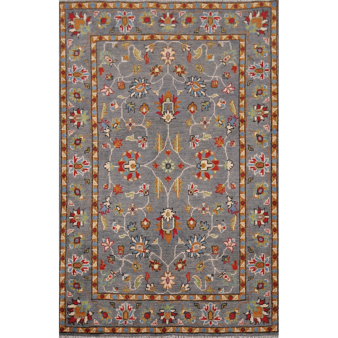 All-Over Gray Oushak Oriental Accent Rug Hand-Knotted Wool Carpet - 3'7" x 5'1"
