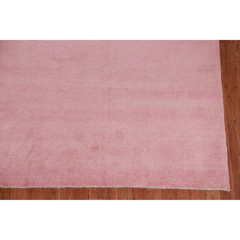 Hand Knotted Oriental 100% Wool Carpet Modern Solid Pink Gabbeh Area Rug - 12' 9'' X 9' 1''