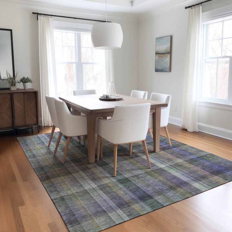 Machine Washable Indoor/ Outdoor Plaid Chantille Rug - Green - 9' x 12'