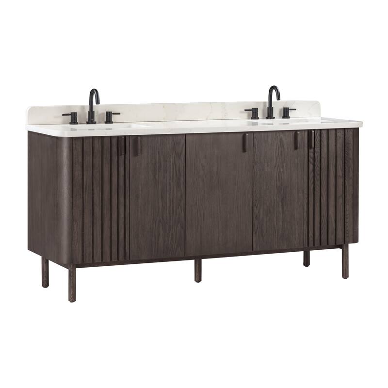 Avanity Blakely 73 in. Vanity Combo in Brown Oak finish with Calacatta Quartz Top