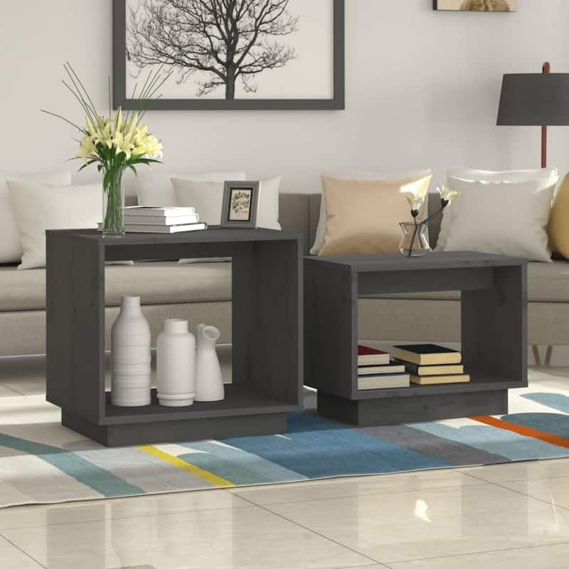 vidaXL Coffee Tables 2 pcs Nesting Table End Table Nightstand Solid Wood Pine - 19.7" x 15.7" x 18.5"
