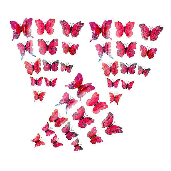 36pcs 3D Butterfly Wall Stickers for Room Decoration Fuchsia