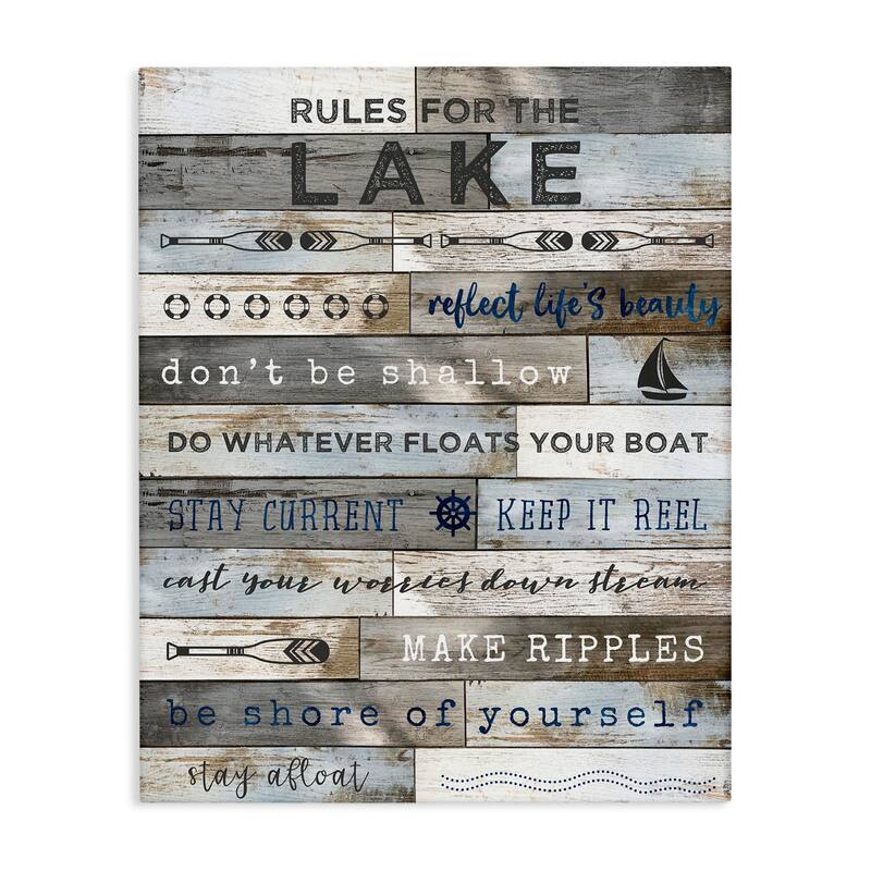 Stupell Rules From the Lake List Rustic Plank Pattern Canvas Wall Art - Brown - 24 x 30