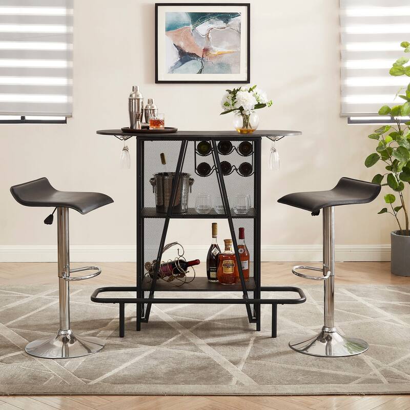 VECELO Bar Unit Bar Cart with Metal Mesh Front, 3-Tier Wine Rack with Glasses Holder