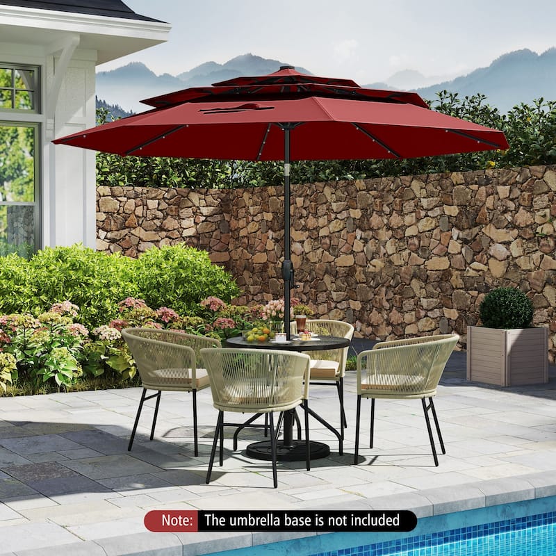 Gymax 10 FT Solar Patio Umbrella w/ 32 LED Lights 3-Tier Vented Top