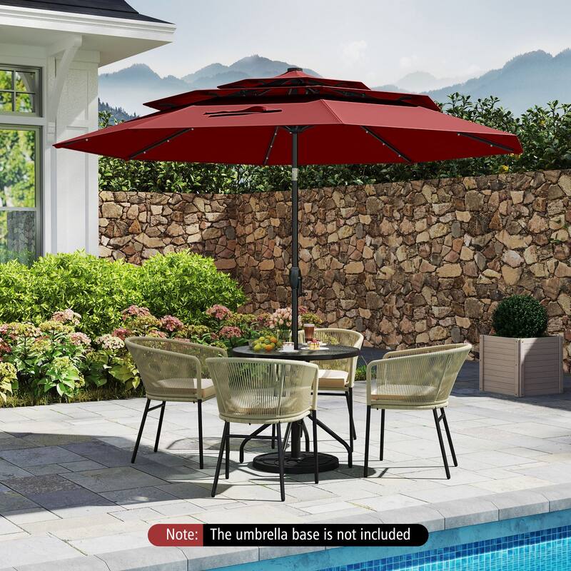 Polyester 10.3ft Solar LED Patio Umbrella with Auto Tilt and Crank