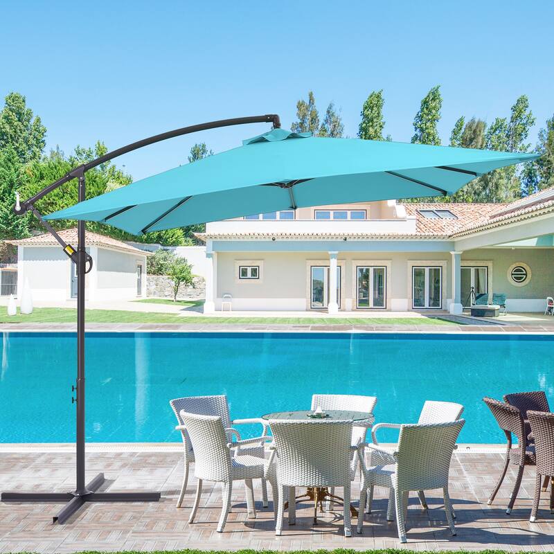 LIVOOSUN 8.2x8.2ft Offset Patio Umbrella Hanging Umbrella w/Steel Ribs - SkyBlue