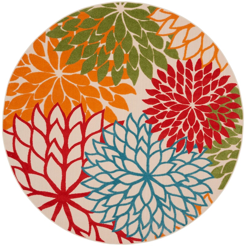 Nourison Aloha Floral Modern, Indoor/Outdoor Area Rug - 5'3" x Round - Green
