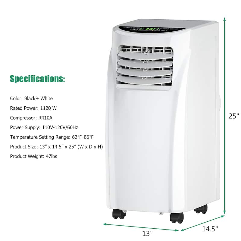Costway 8000 BTU ASHRAE Portable Air Conditioner & Dehumidifier - White