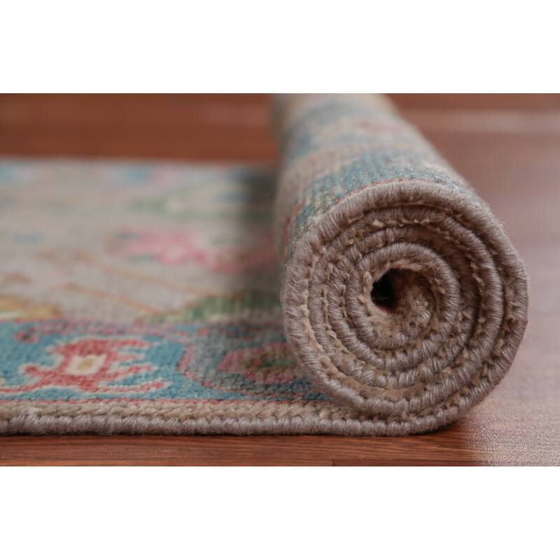 Gay Floral Oushak Oriental Runner Rug Hand-Knotted Wool Carpet - 2'6" x 11'6"