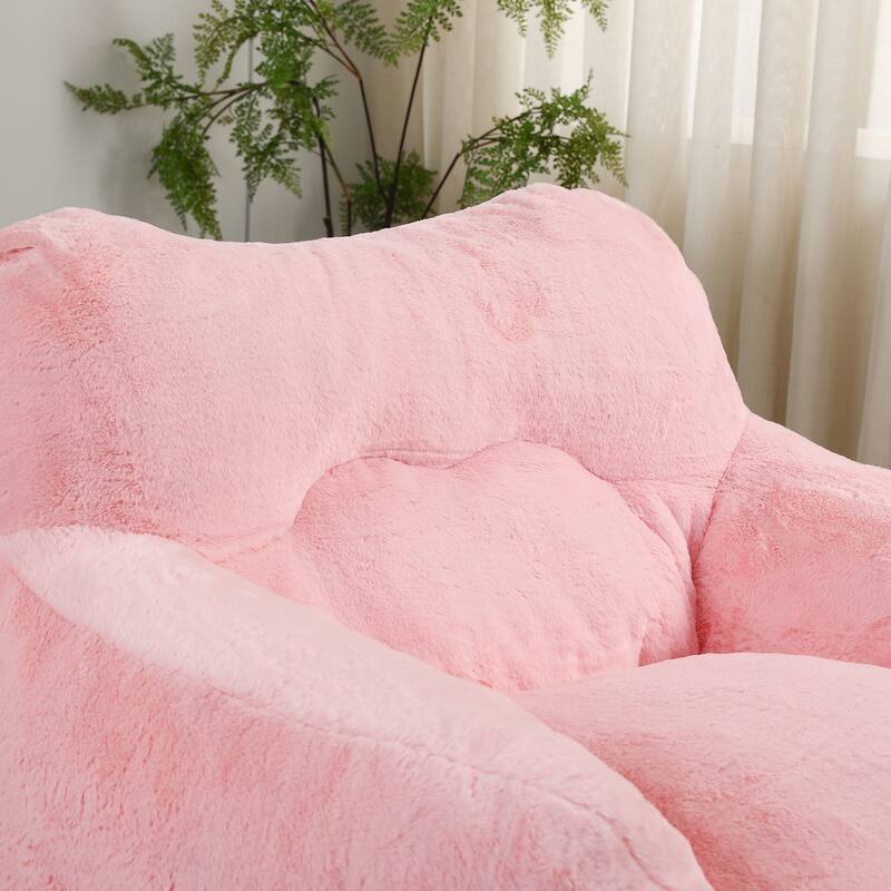 Faux Fur Bean Bag Chair, High-Density Memory Foam Lounge Chair, Fluffy Lazy Sofa Chair with Armrests & High Back