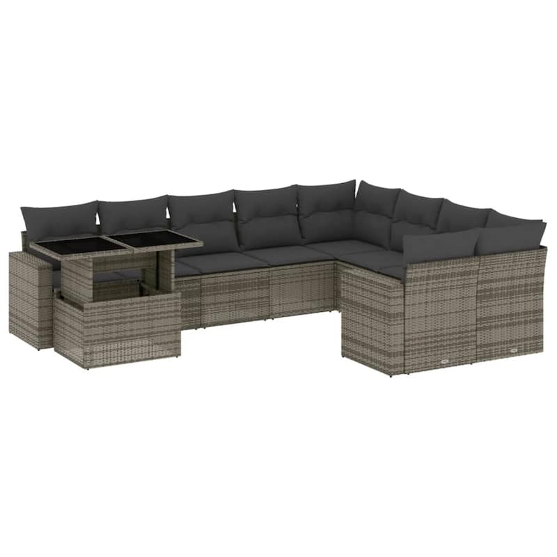 vidaXL Patio Sofa Set with Cushions Outdoor Furniture 10 Piece Poly Rattan - 24.4 x 24.4 x 27.2