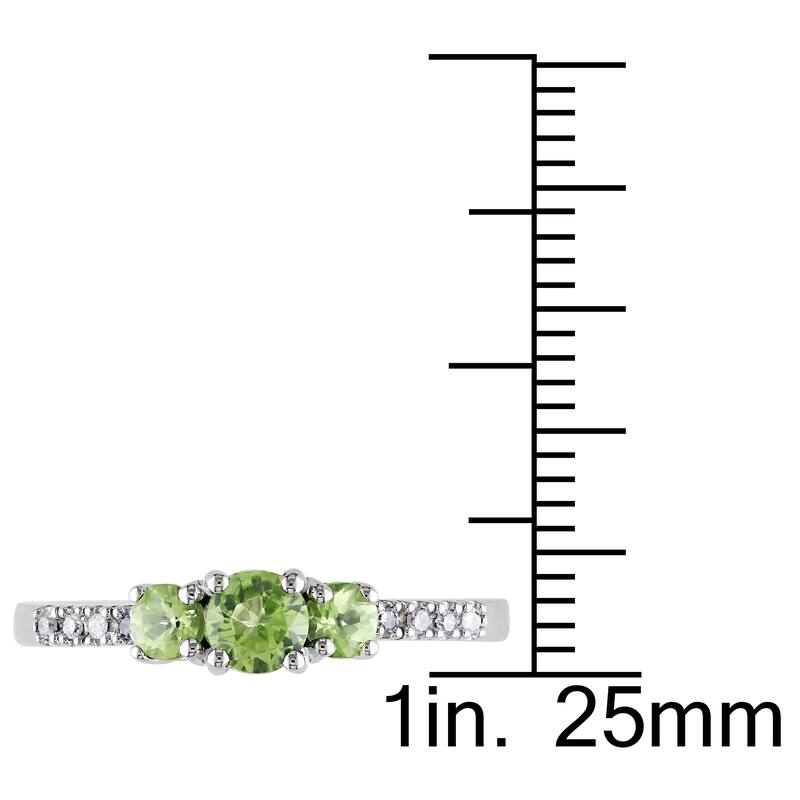 Miadora 1/2ct TGW Peridot 3-Stone Ring with Diamond Accents in 10k White Gold