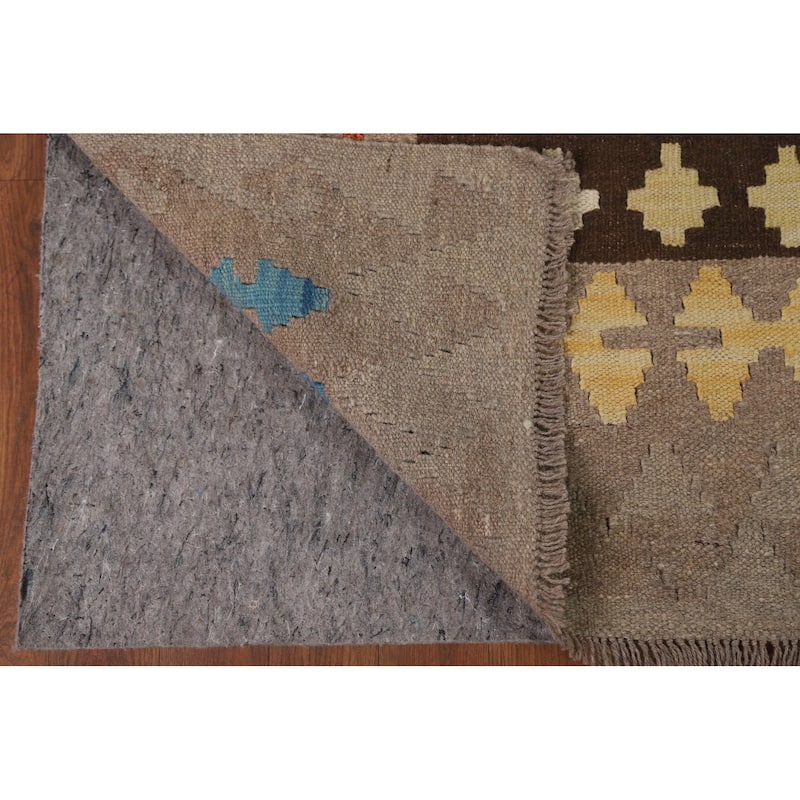 Hand Woven Oriental 100% Wool Carpet Southwestern Geometric Brown Kilim Area Rug - 9' 6'' X 6' 10''