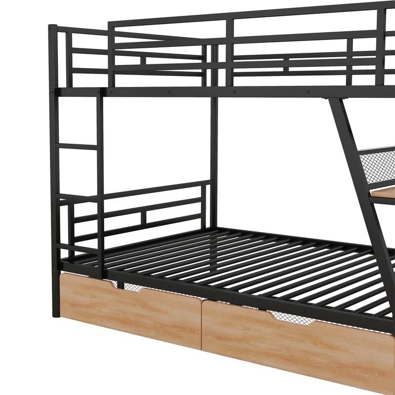 Merax Metal Bunk Bed with Built-in Desk, Light and 2 Drawers