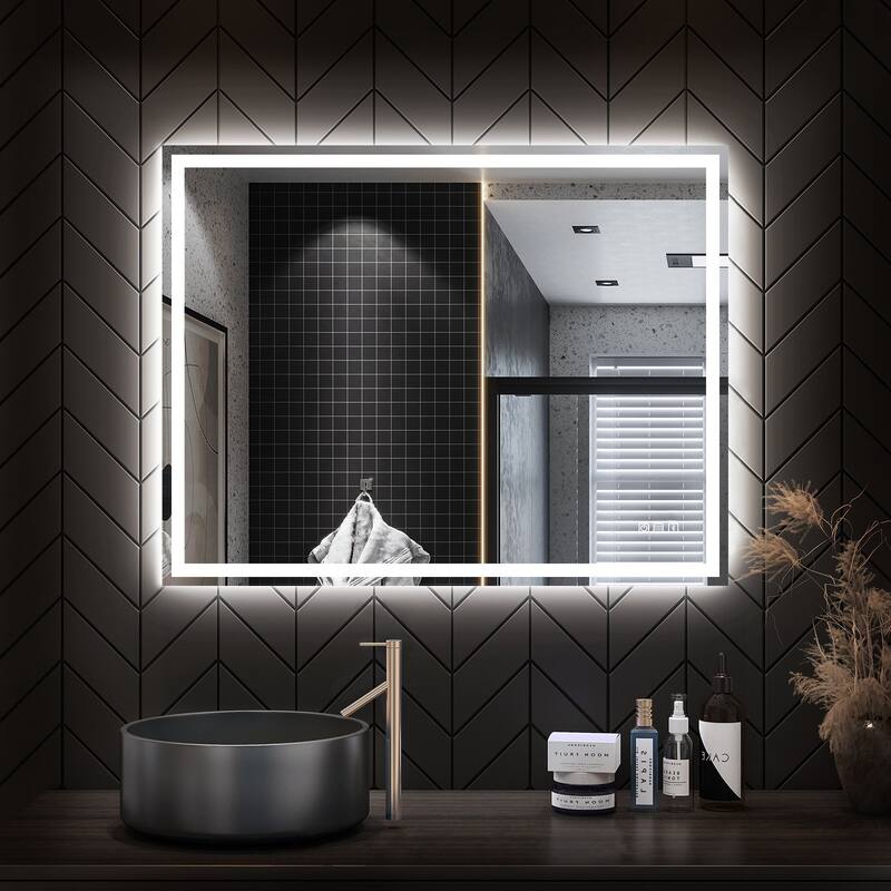 Rectangular Frameless Anti-Fog Multi-functional Wall-Mount LED Bathroom Vanity Mirror - 24" x 32"