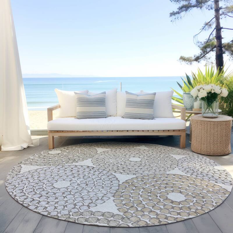 Machine Washable Indoor/ Outdoor Chantille Contemporary Rug - Ivory - 8' x 8'