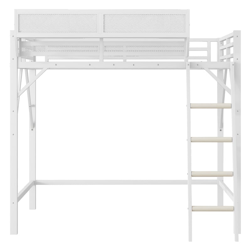 Metal Loft Bed Frame with Storage Shelves for Upper, Loft Bed with Ladder, High Loft Bed for Kids Teens