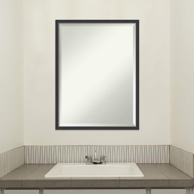 Stylish Black Narrow Beveled Wood Framed Bathroom Vanity Wall Mirror - Stylish Black Narrow
