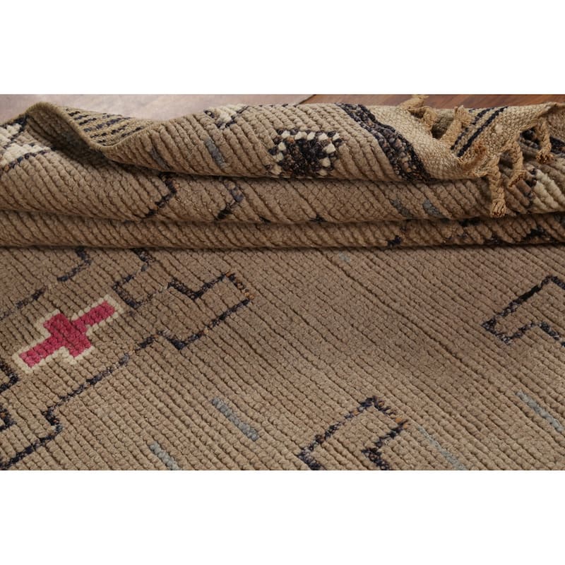 Brown Moroccan Oriental Area Rug Handmade Wool Carpet - 5'0"x 8'11"