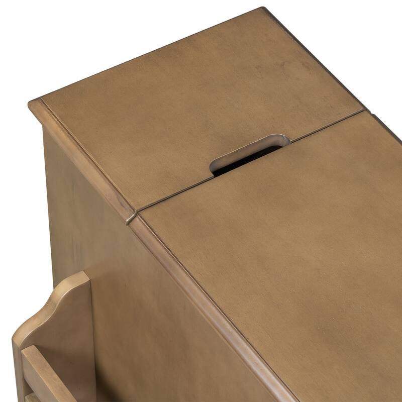 Vintage Style MDF End Table with USB Ports,Living Room Side Table with Cupholders, Sofa Couch Table
