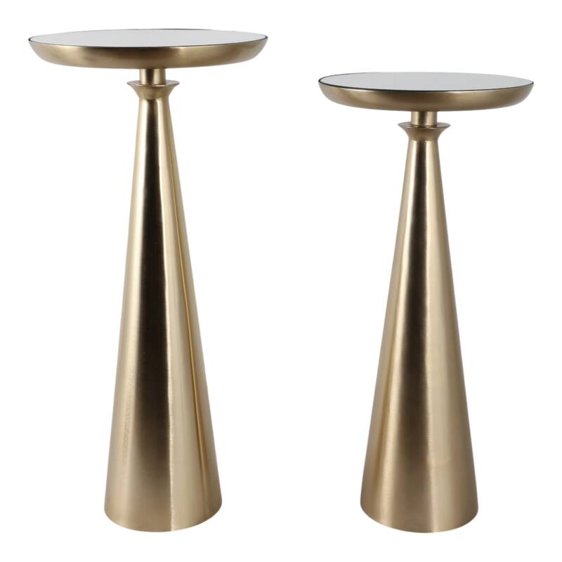 Glass Side Table Round Top Pedestal Base (Set of 2) - 22/24" Gold - 24.0"