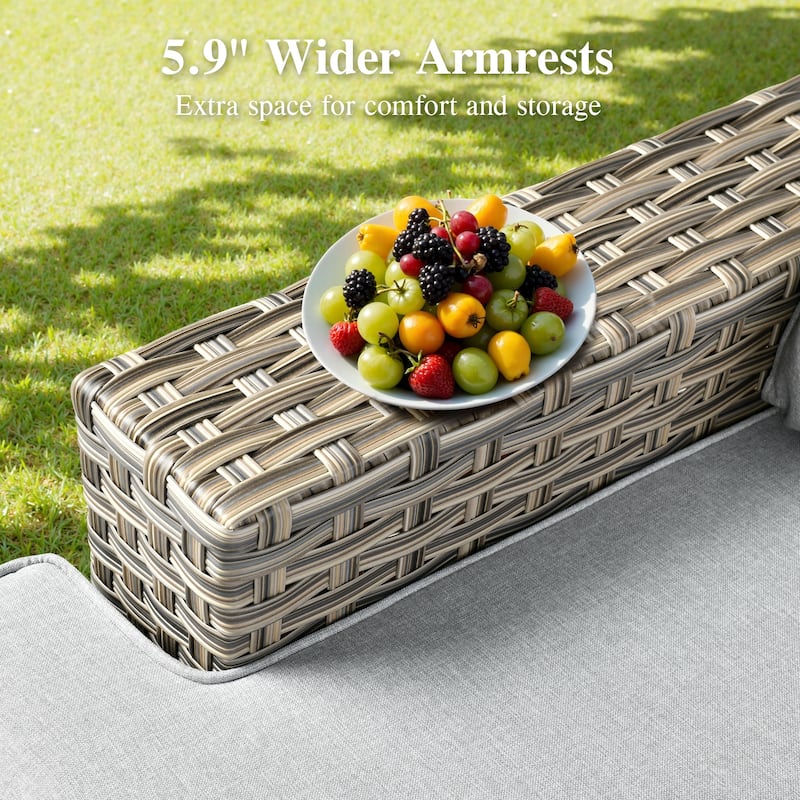 OVIOS 8 Pieces Wide Arm T shaped Seat Curved Swivel Chair Set With Ottoman