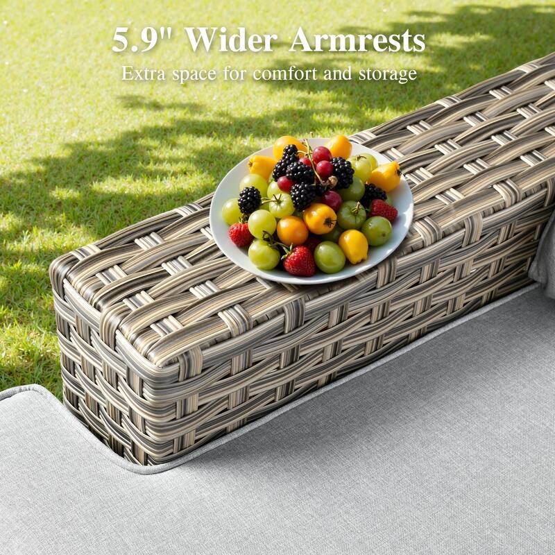 OVIOS 9 Pieces T shaped Swivel Chair Set With Solar-Powered Coffee Table