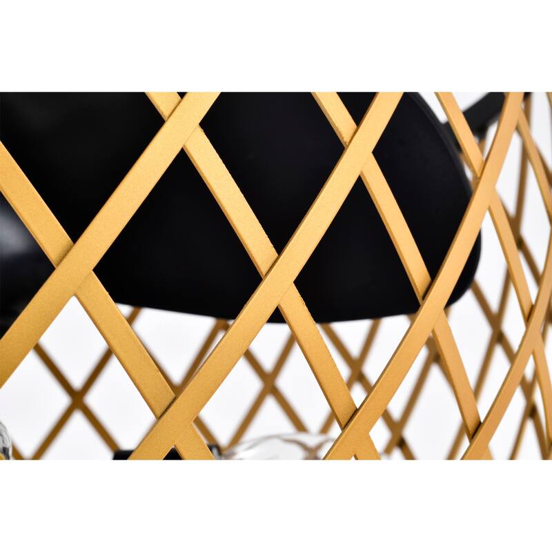 25 Inch Matte Black and Gold cage Finish Ceiling Lighted Fandelire with Remote